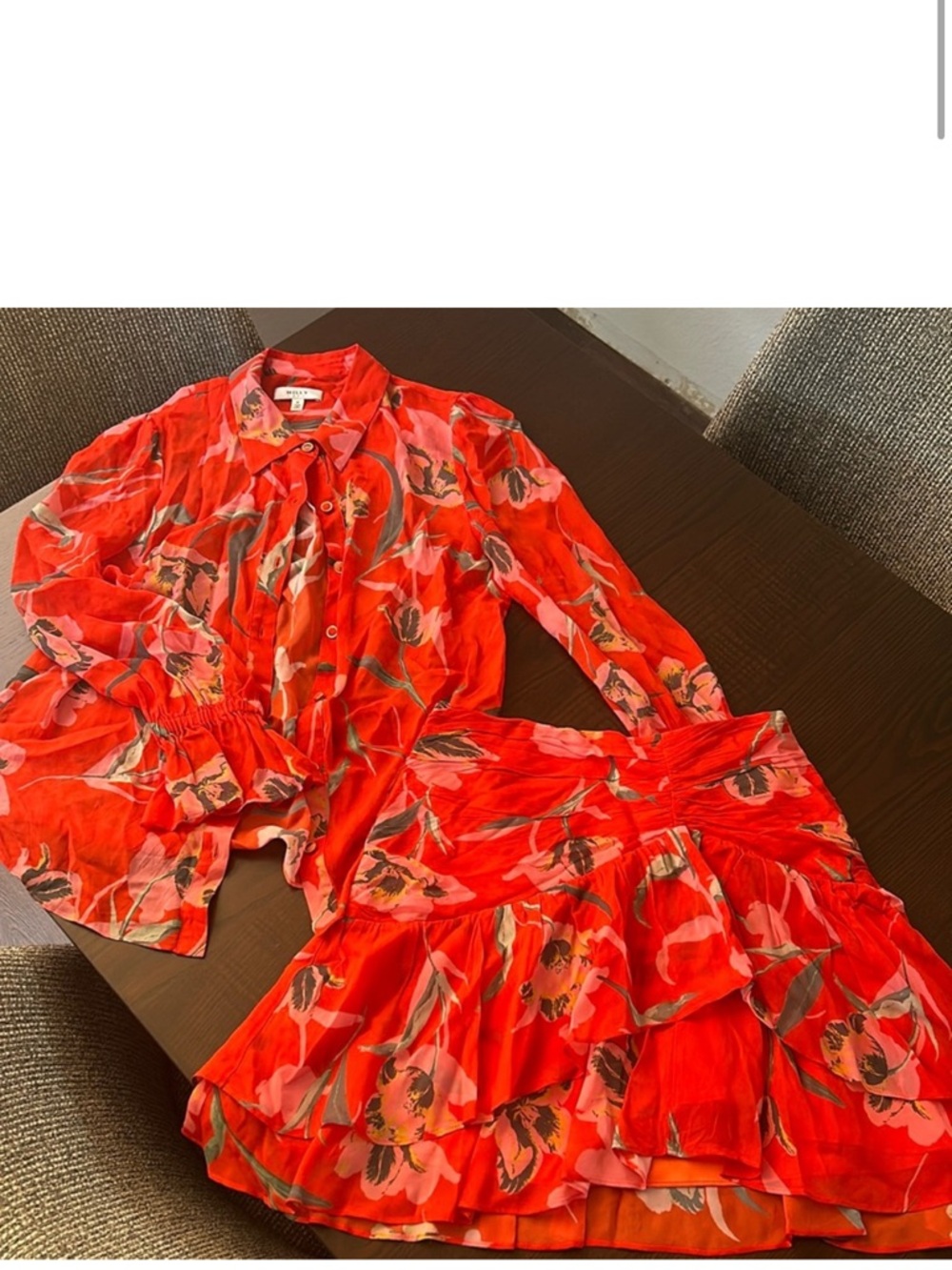 Milly Red Floral Button-Front Dress with Pink and Green Print - Picture 5 of 5